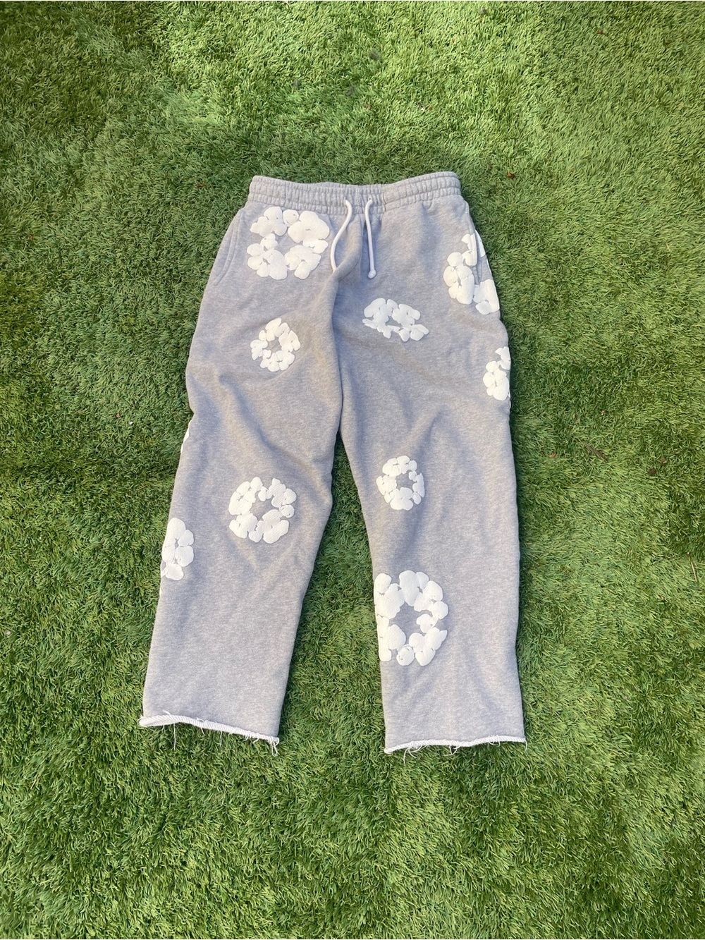 Men's Gray Floral-Print Sweatpants with Drawstring Waist